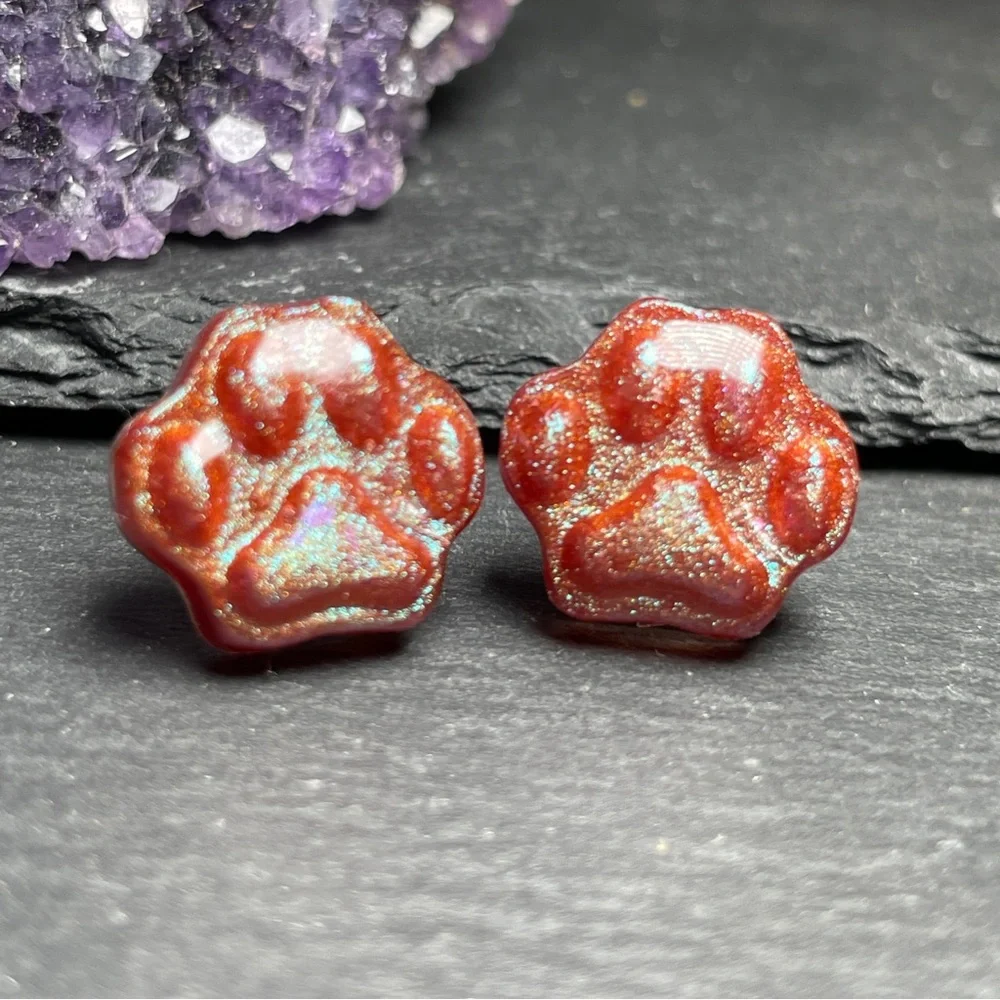 Glitter Resin Hand Poured Resin Paw Stud Earrings - Picture 1 of 10